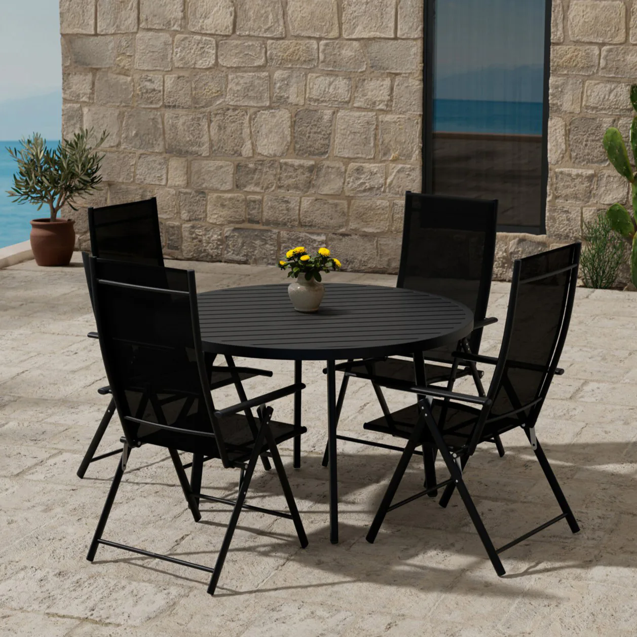Matgrupp Utomhus Venture Home Giardini Ø120 cm med 4 st Levanzo Trädgårdsstolar