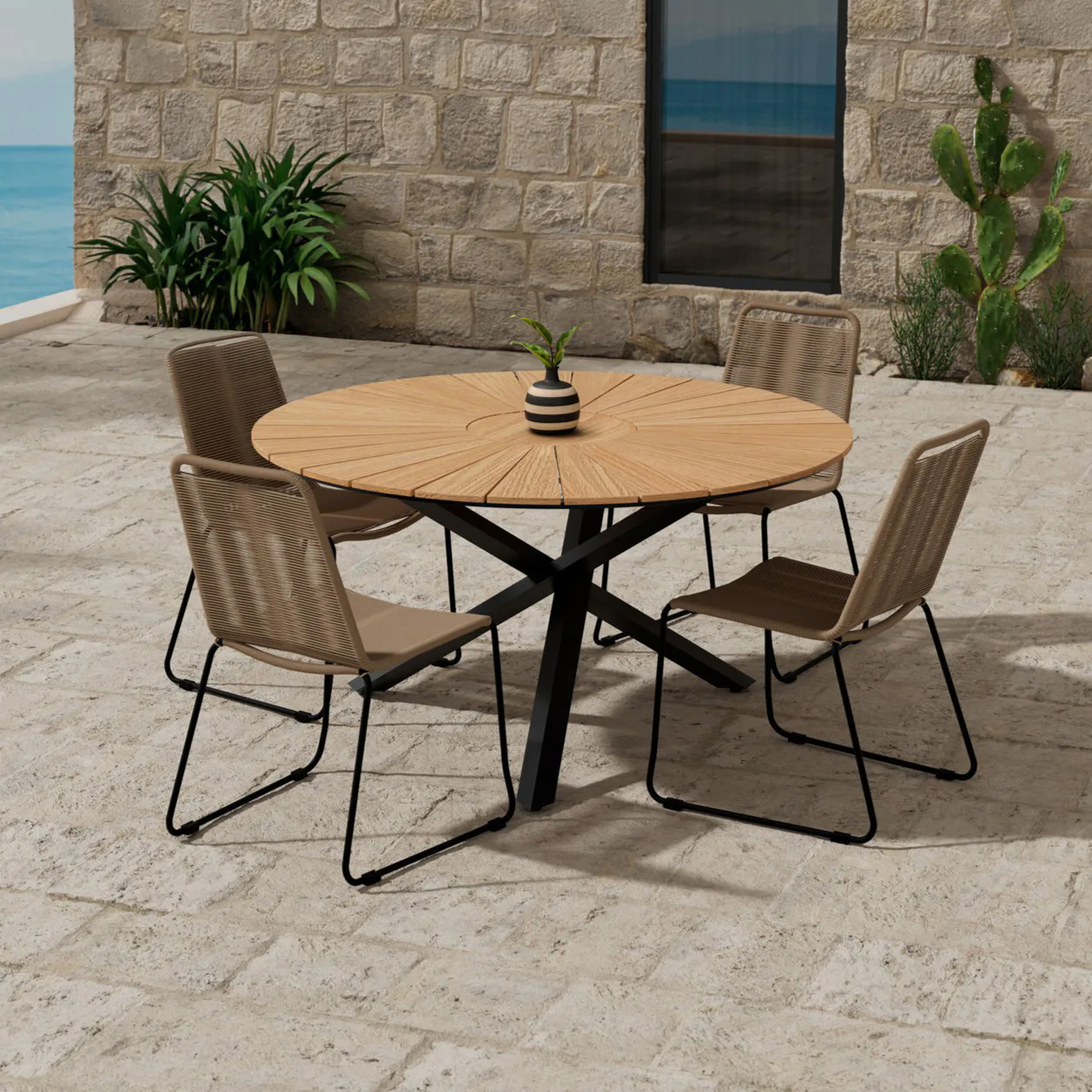 Matgrupp Utomhus Venture Home Mexico Ø140 cm med 4 st Lindos Trädgårdsstolar