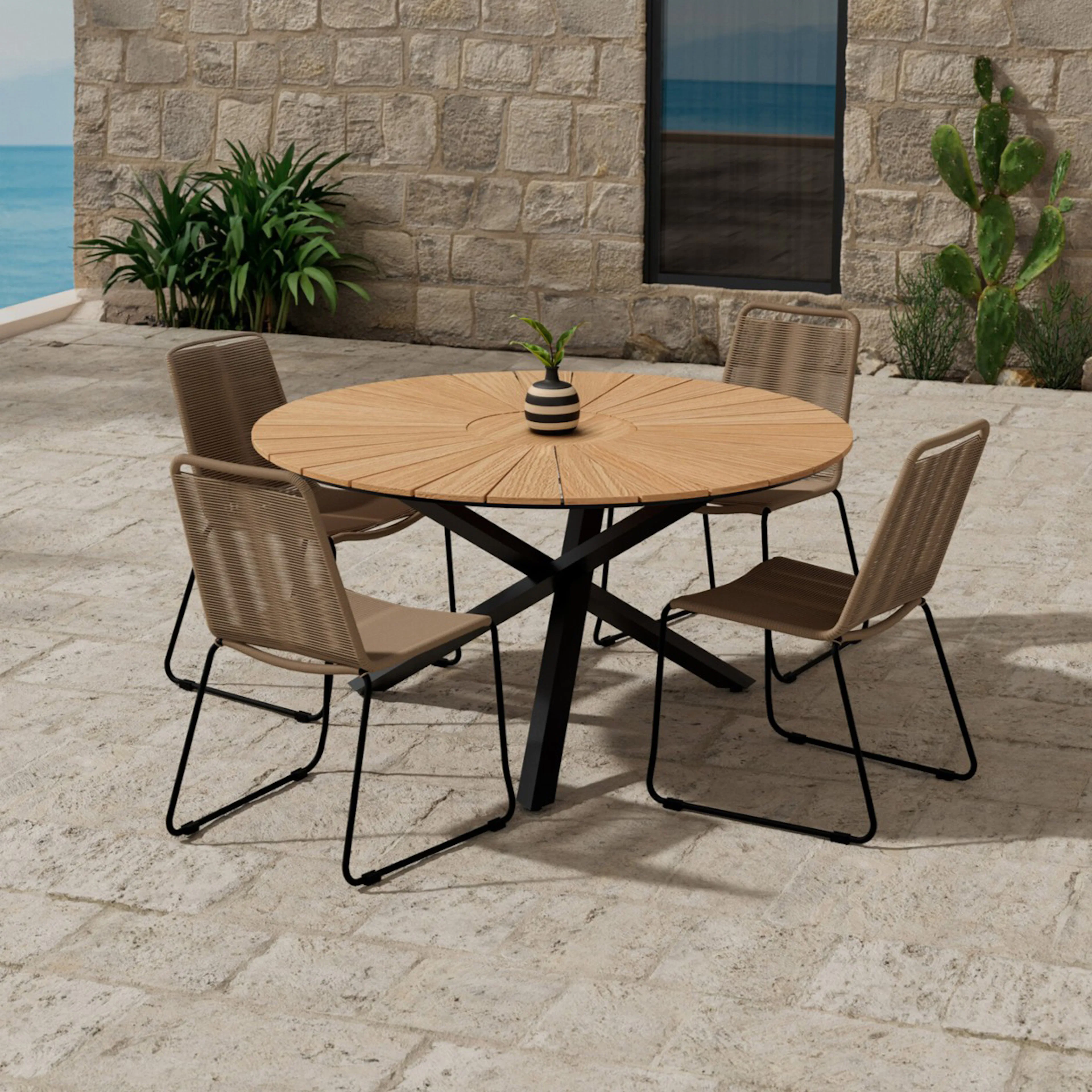 Matgrupp Utomhus Venture Home Mexico Ø140 cm med 4 st Lindos Trädgårdsstolar