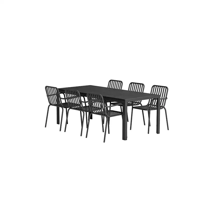 Matgrupp Utomhus Venture Home Mirko 90x205 cm med 6 st Peking Trädgårdsstolar