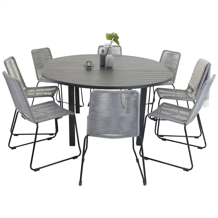 Matgrupp Venture Home Madrid Ø 140 med 8 Leon Matstolar