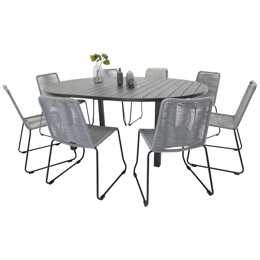 Matgrupp Venture Home Madrid Ø 140 med 8 Leon Matstolar