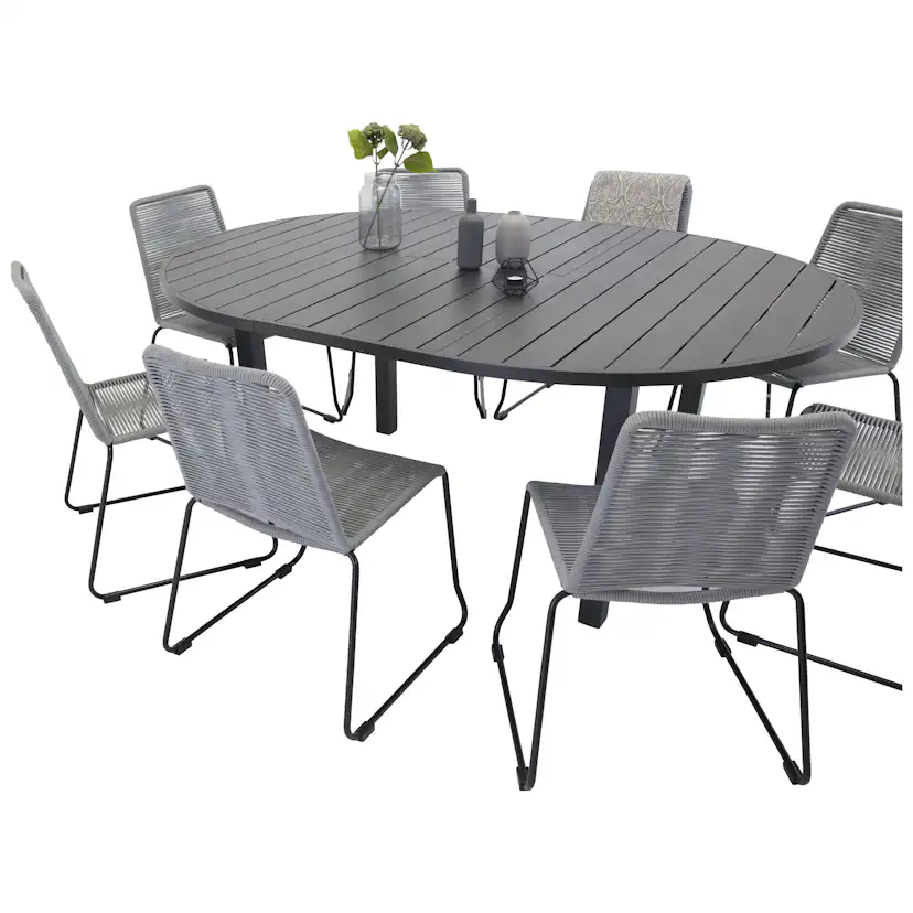 Matgrupp Venture Home Madrid Ø 140 med 8 Leon Matstolar