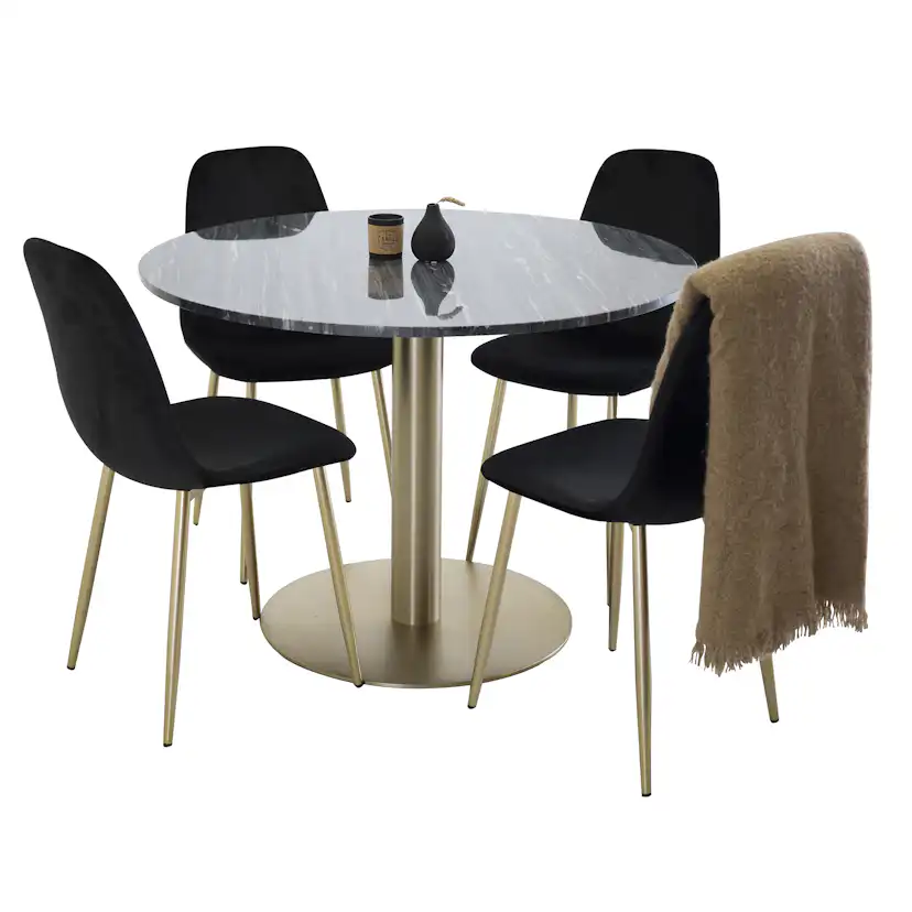 Matgrupp Venture Home Estelle Svart med 4 Pobbie Stolar