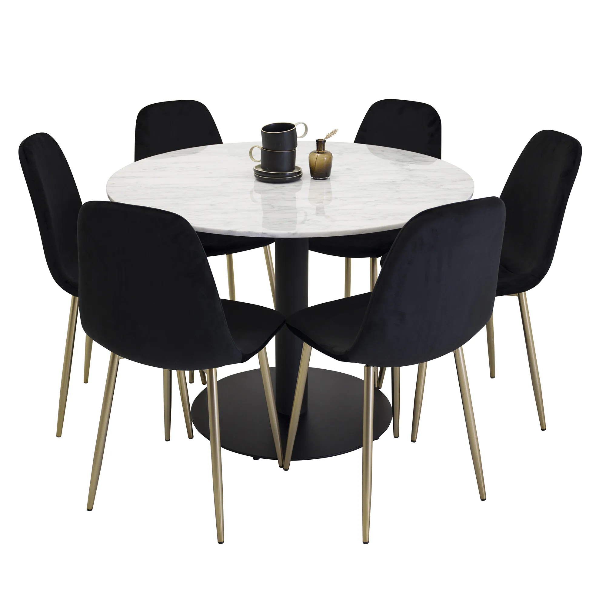 Matgrupp Venture Home Estelle Vit/Svart med 6 Pobbie Stolar