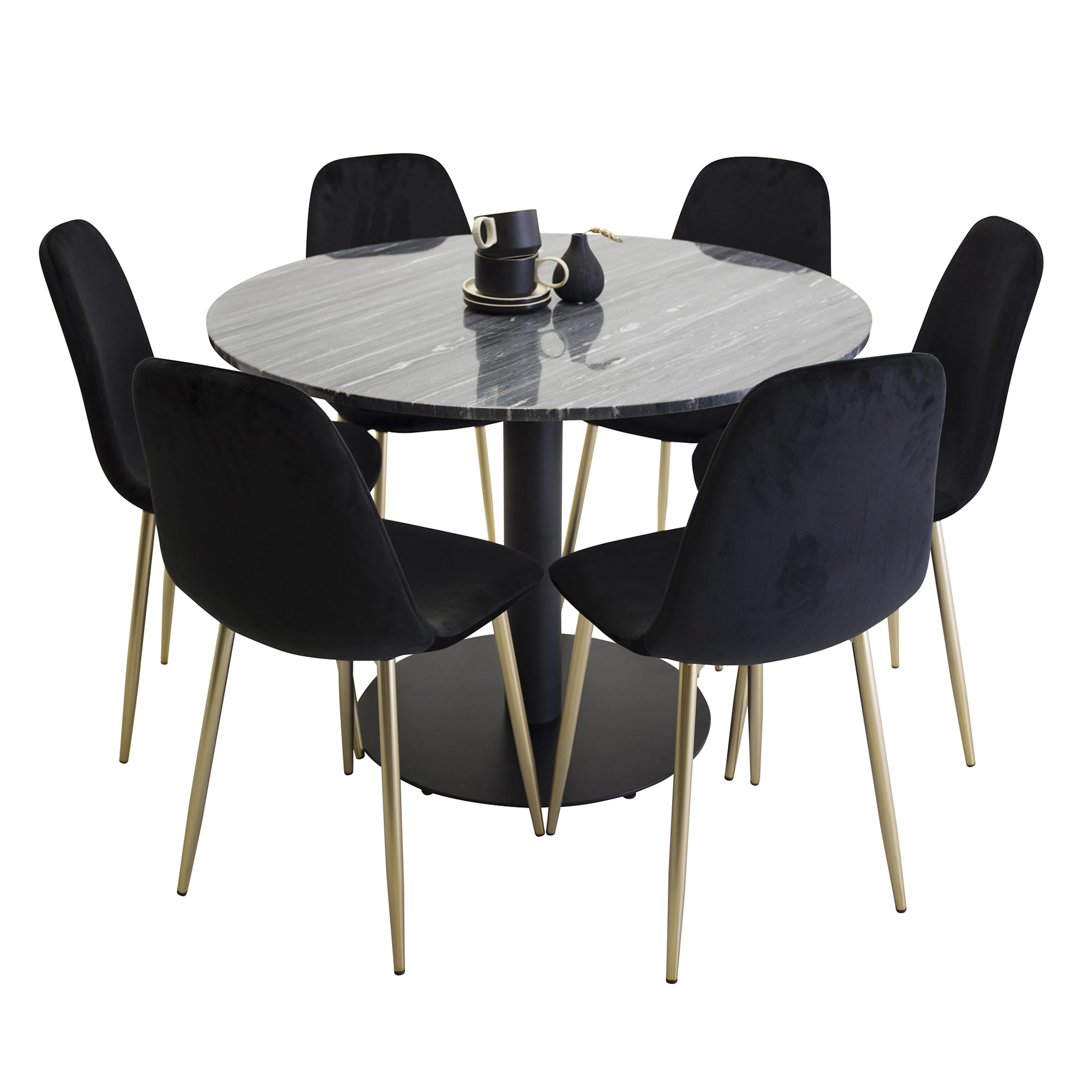 Matgrupp Venture Home Estelle Svart med 6 Pobbie Stolar