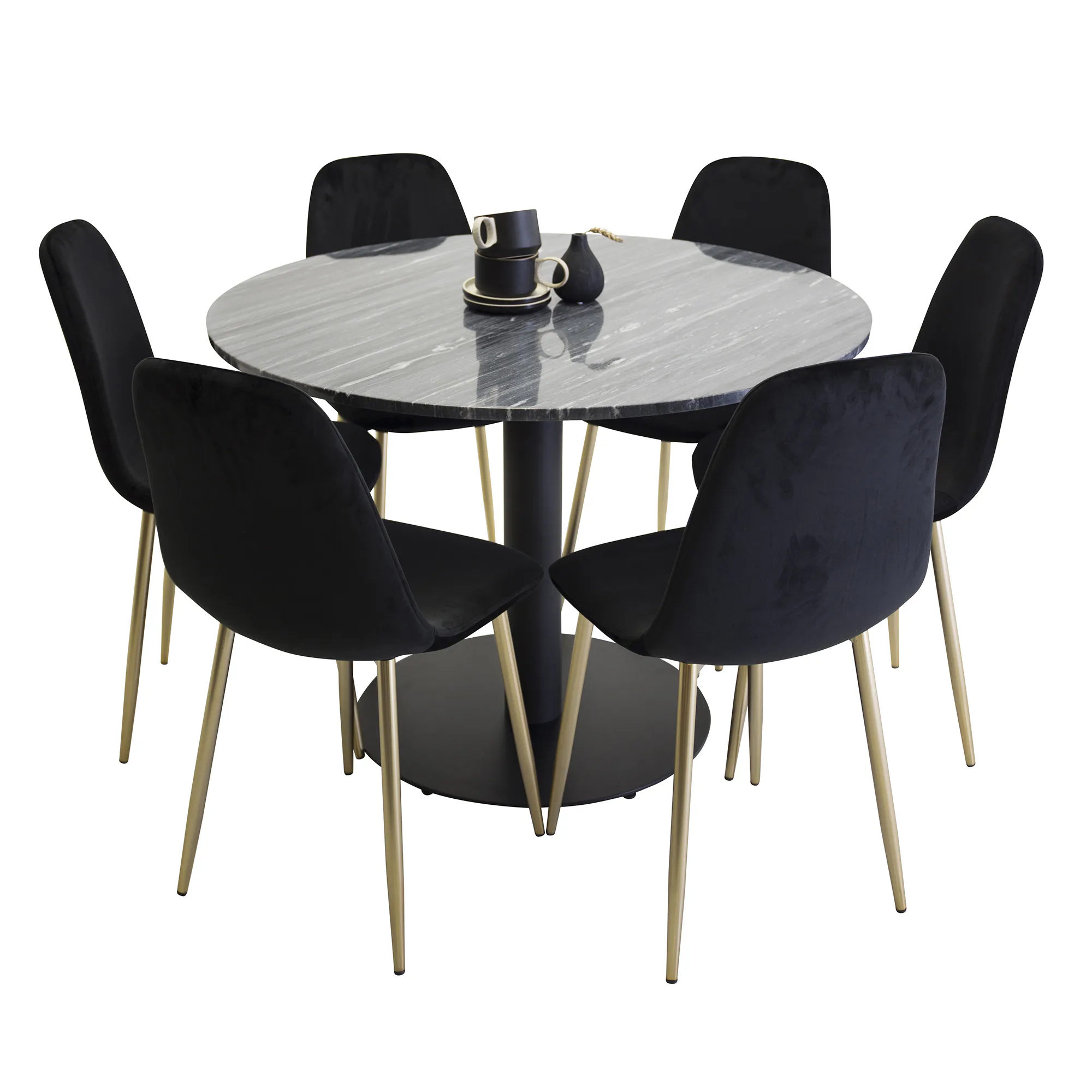 Matgrupp Venture Home Estelle Svart med 6 Pobbie Stolar