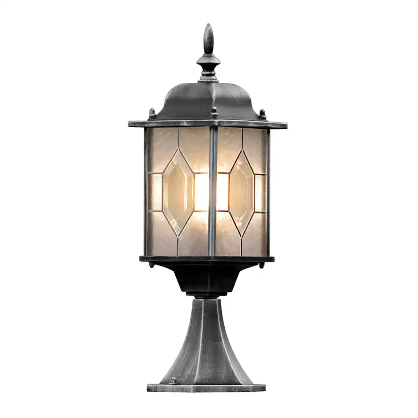 Grindstolpslykta Gnosjö Konstsmide Milano E27 Svart/Silver med Stolpe