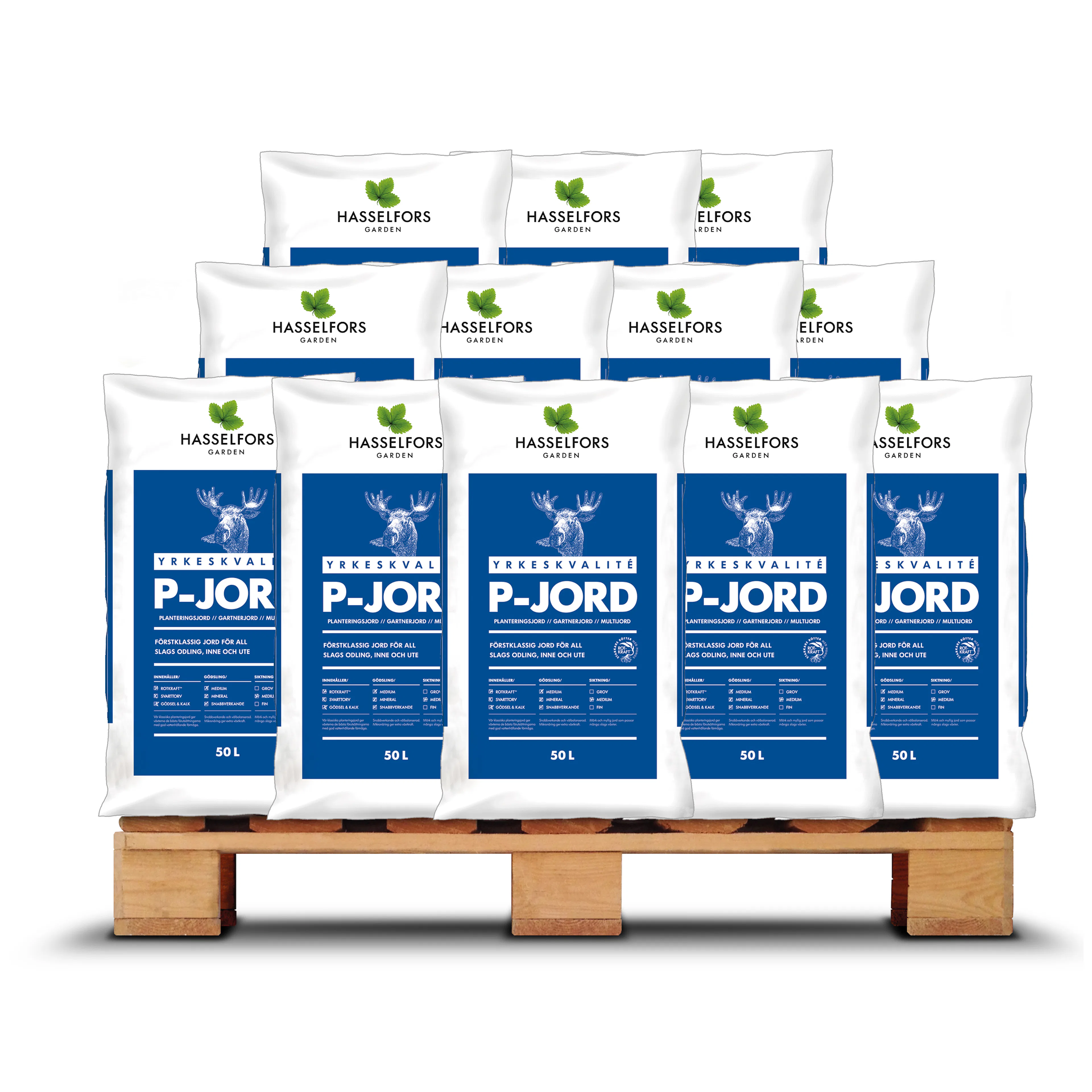 Planteringsjord Hasselfors Garden P-jord Proffs på Pall - 21x50L