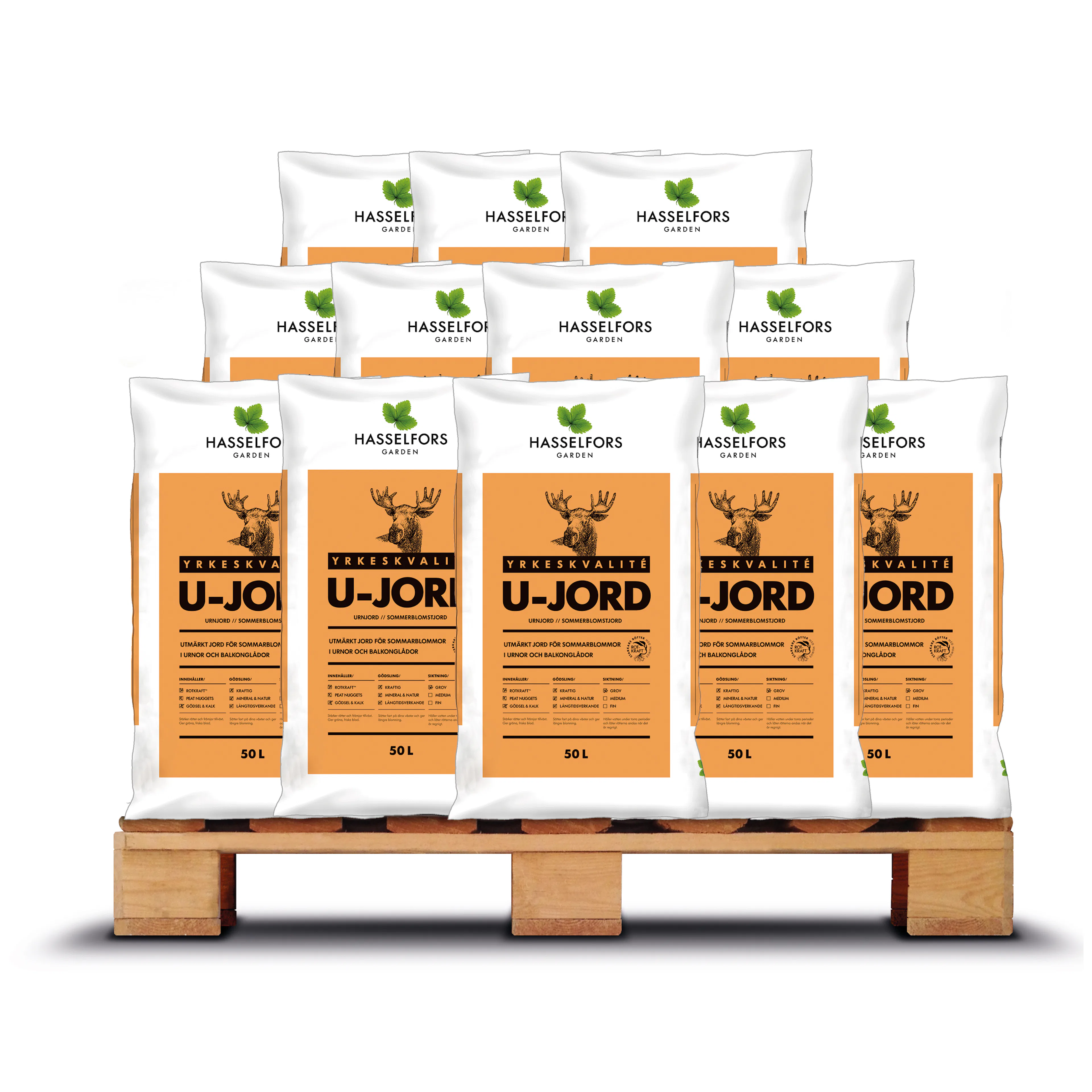 Planteringsjord Hasselfors Garden KRAV-Märkt & Näringstillsatt U-Jord för Blommor & Växter på Pall - 21x50L