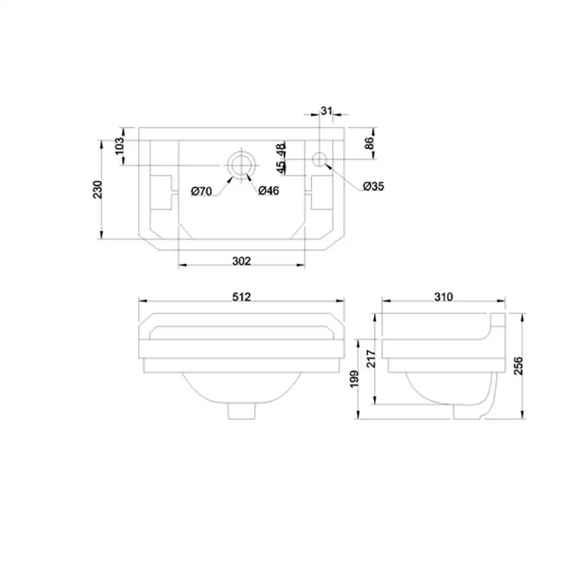 Tvättställ Burlington Edwardian 510 mm