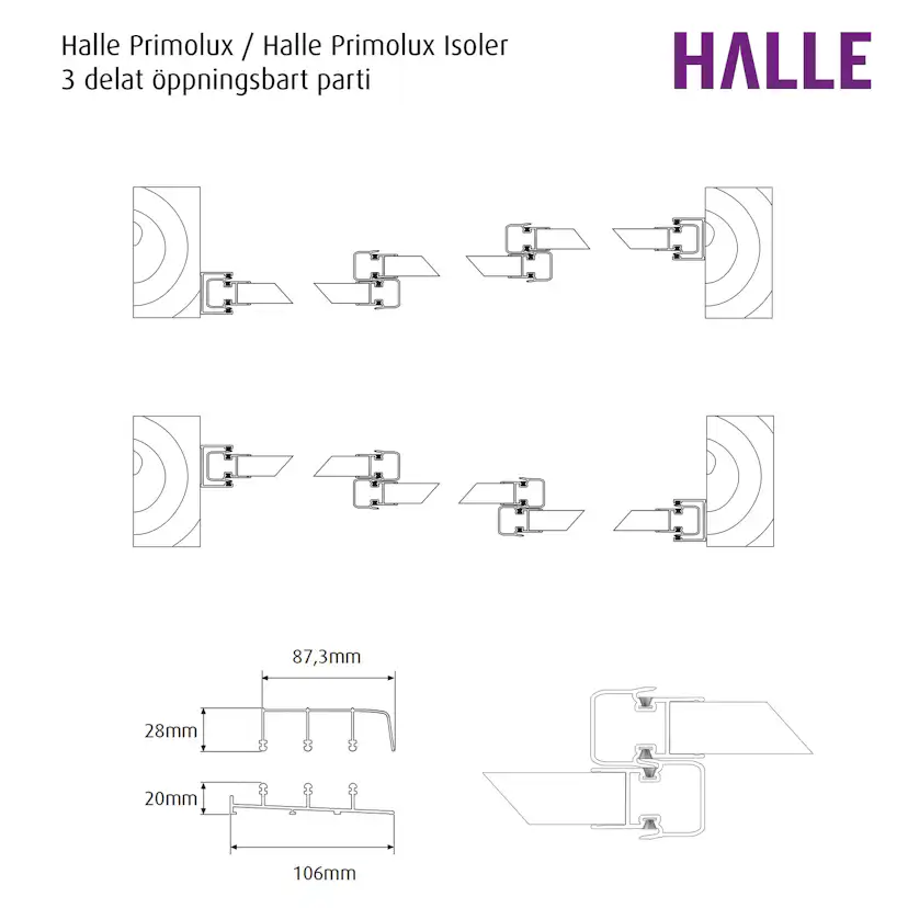 Skjutbart Dörrparti 3-Delad Halle Primolux