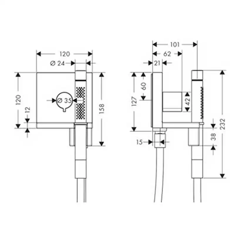 Handduschmodul Axor ShowerCollection 120/120 Square för Inbyggnad