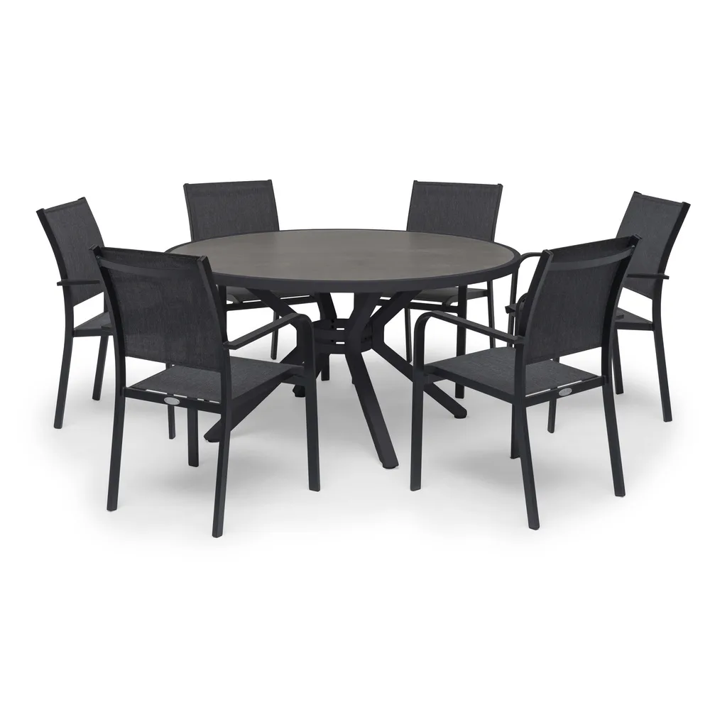 Matgrupp Hillerstorp Hånger Ø140 cm med 6 Stolar Svart