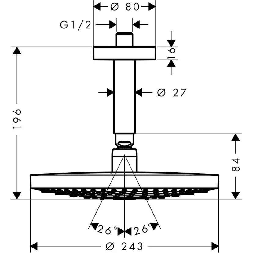 Huvuddusch Hansgrohe Raindance Select S 240 2-jet för Takmontage