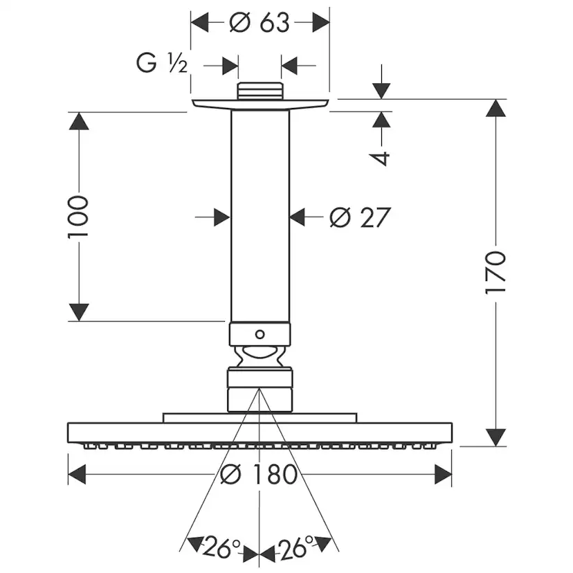 Huvuddusch Hansgrohe Raindance Air 180 för Tak