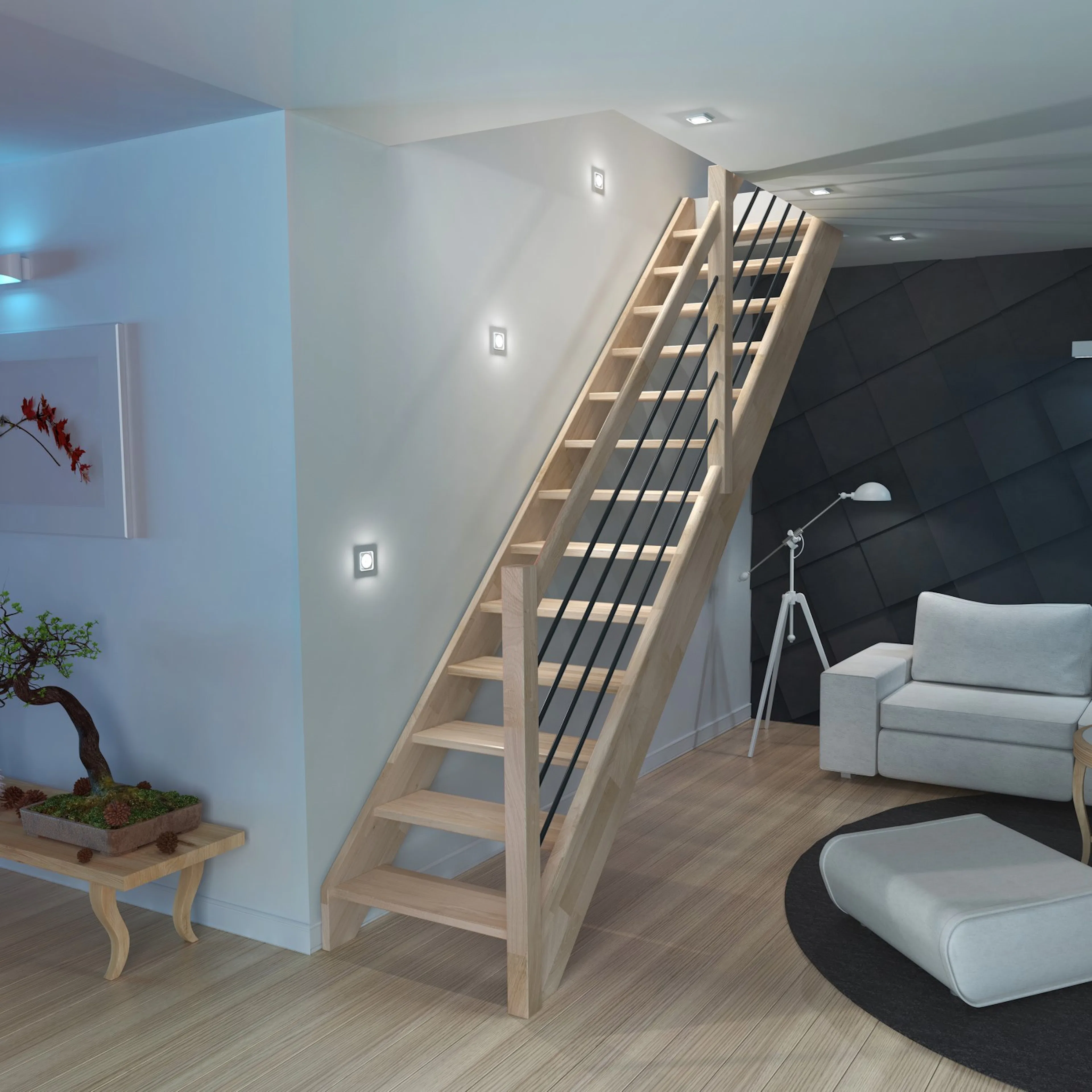 Spartrappa Dolle Helsinki Ek Rak Räcke med Svart Alu Fyllning