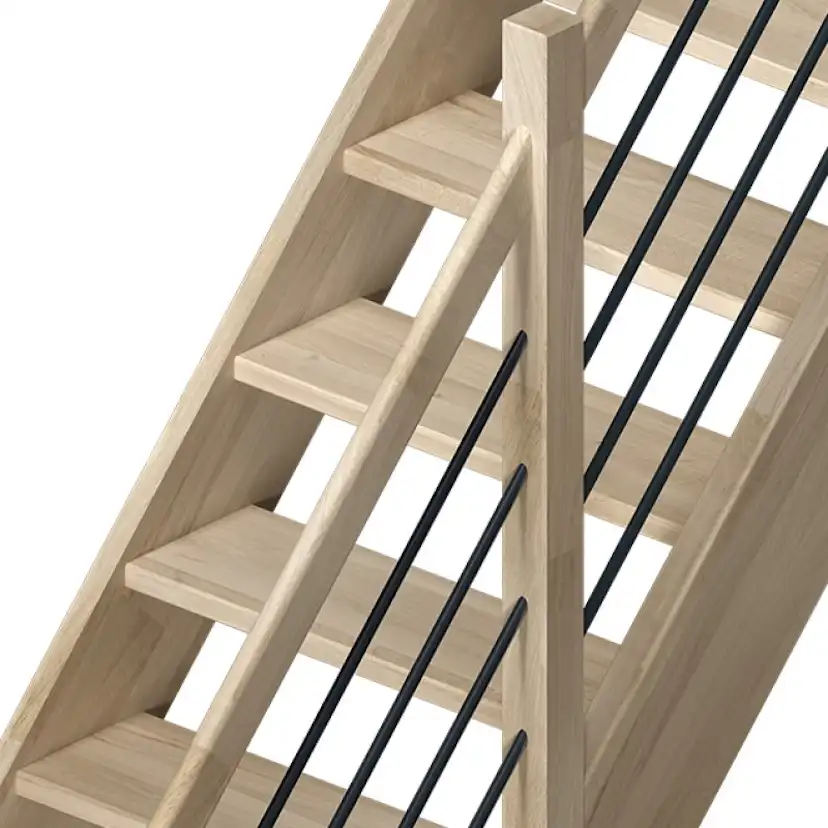 Spartrappa Dolle Helsinki Ek Rak Räcke med Svart Alu Fyllning