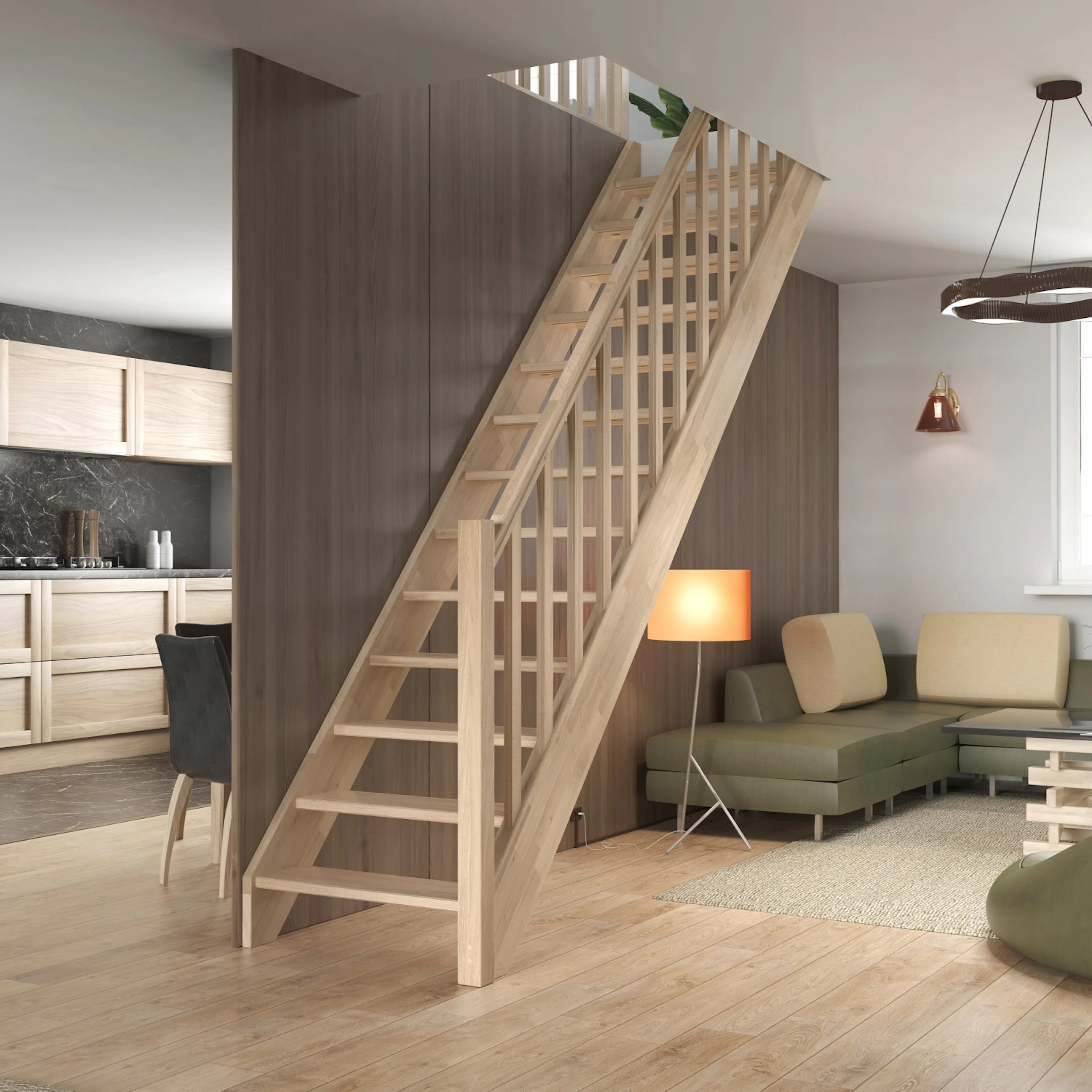 Spartrappa Dolle Helsinki Ek Rak Räcke med Träbalustrar