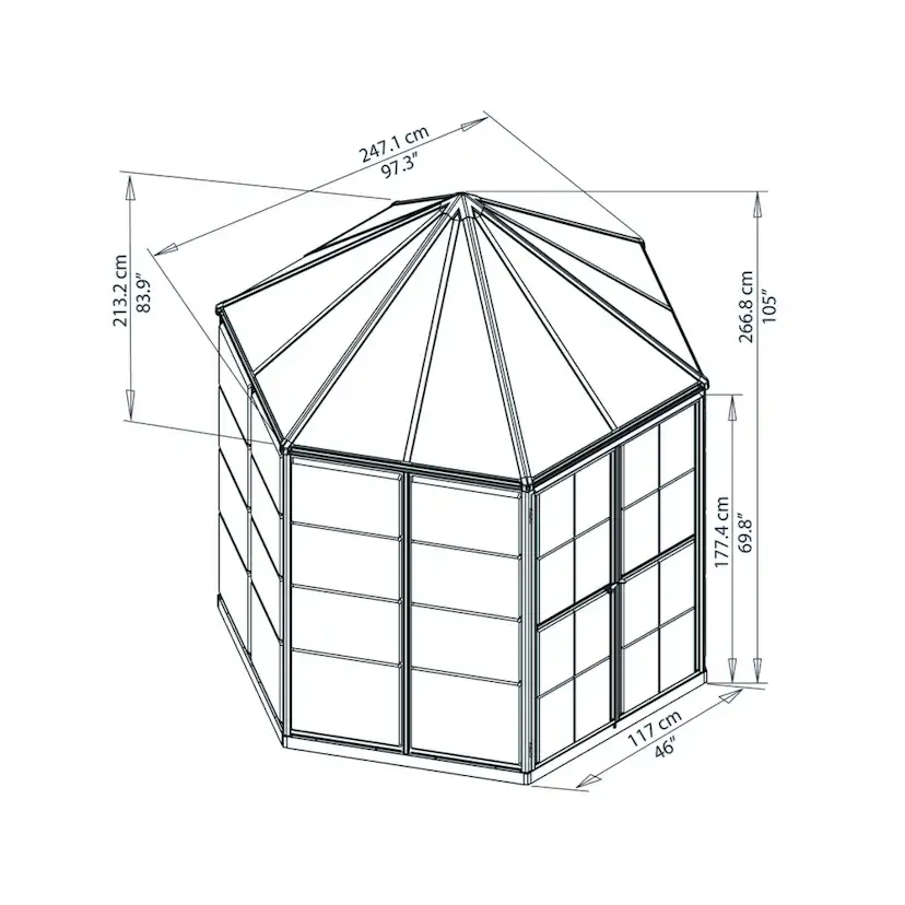 Växthus Canopia by Palram Oasis Hexagonal Aluminiumstomme med UV-Skyddade Polykarbonatpaneler, 6.1 m2
