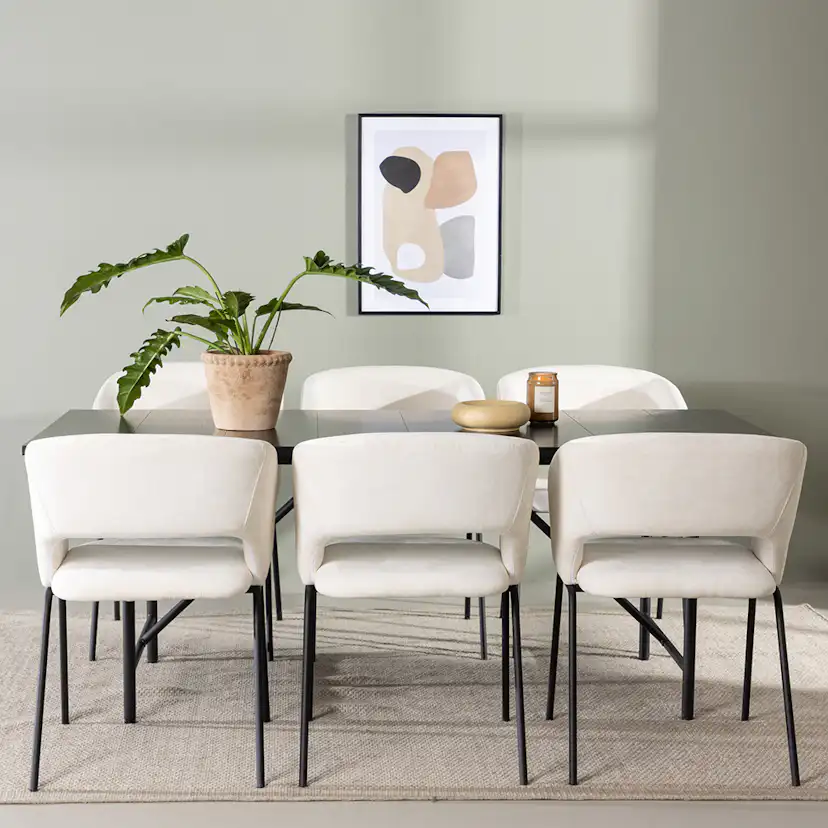 Matgrupp Venture Home Astrid Fyrkantigt Matbord 200cm & 6 Day Stolar i Linne