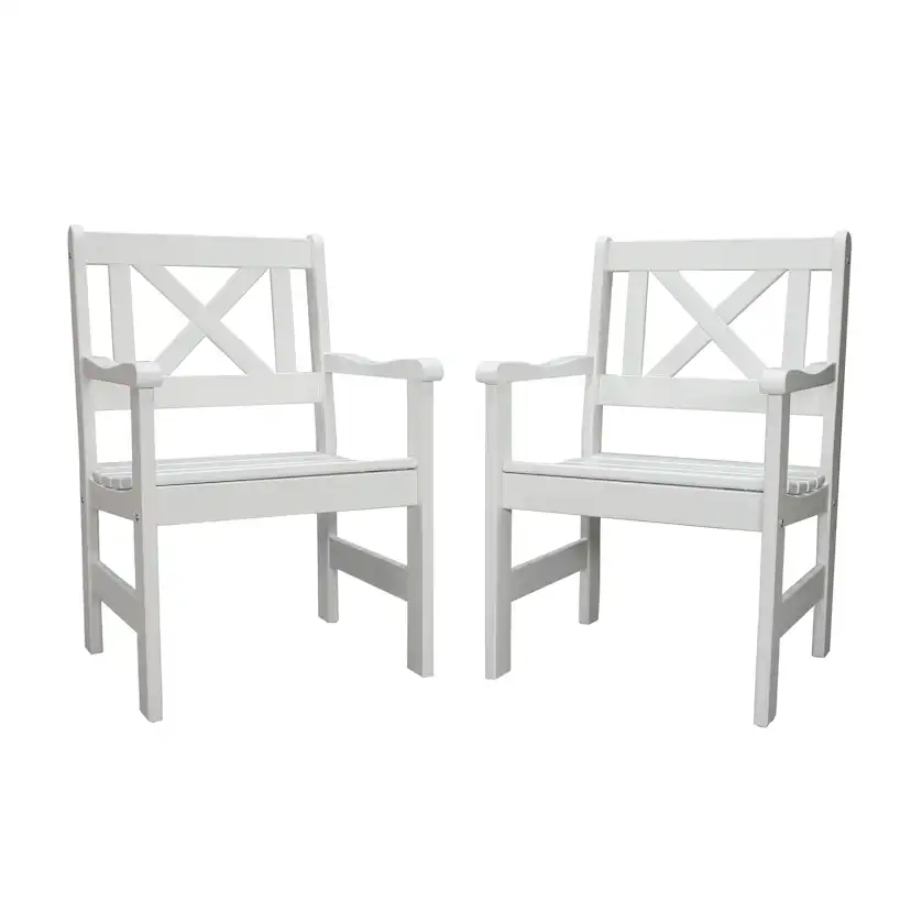 Fåtölj Baltic Garden Europe Vit, 2 st Trädgårdsstolar i Trä