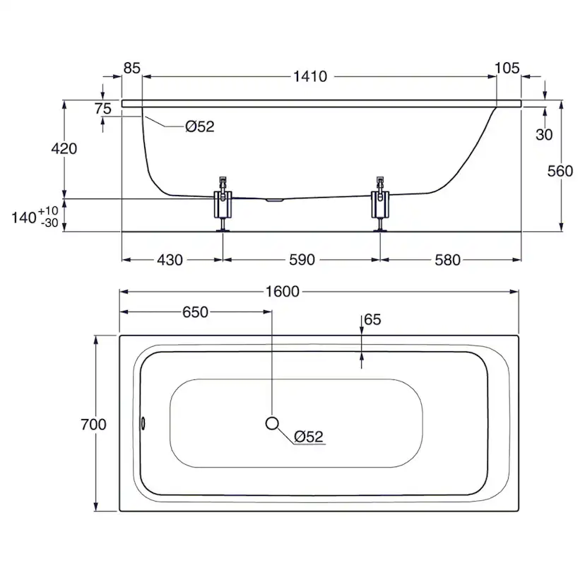 Inbyggnadsbadkar Gustavsberg 1600 Kombi