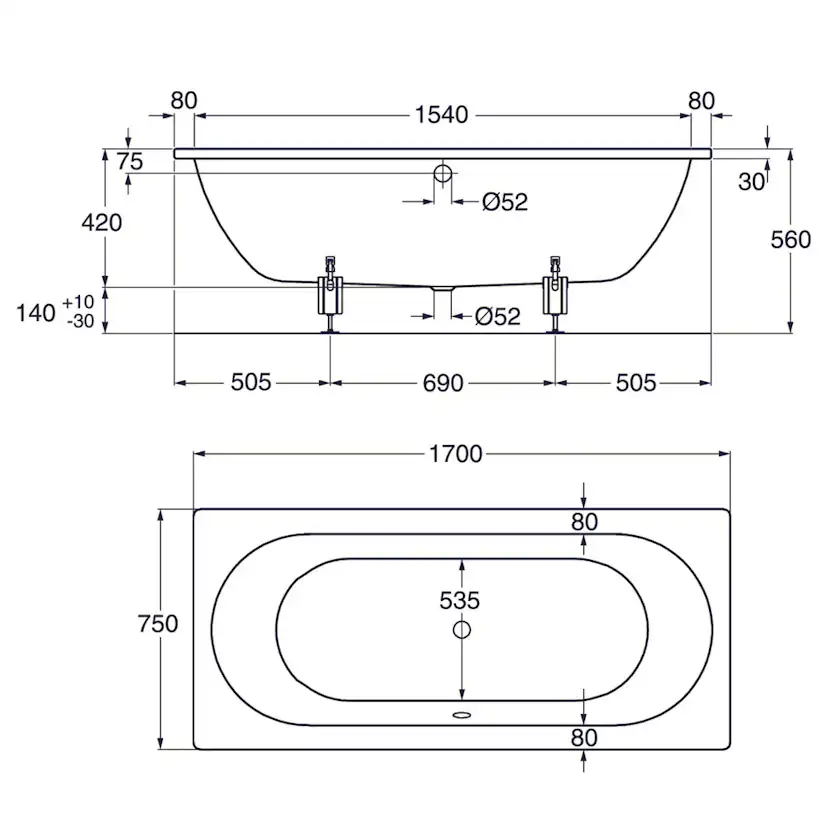 Inbyggnadsbadkar Gustavsberg 1700 Duo