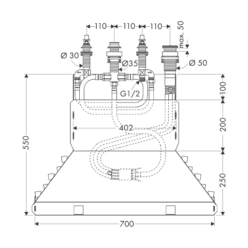 Inbyggnadsdel Hansgrohe 4-håls för Karkant