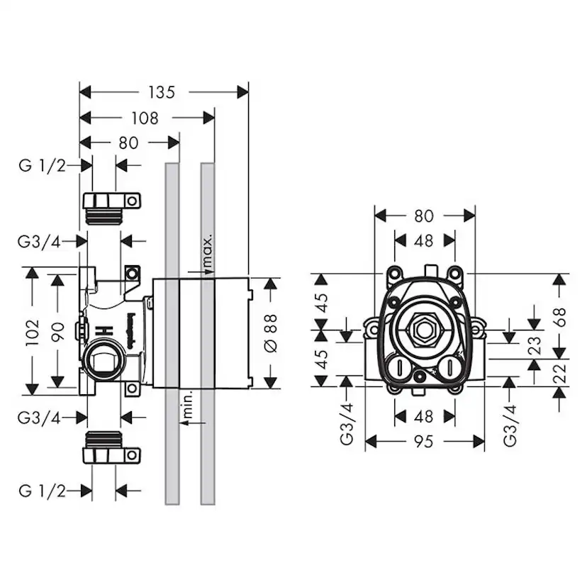 Inbyggnadsdel Axor ShowerCollection för Termostatmodul 120/120