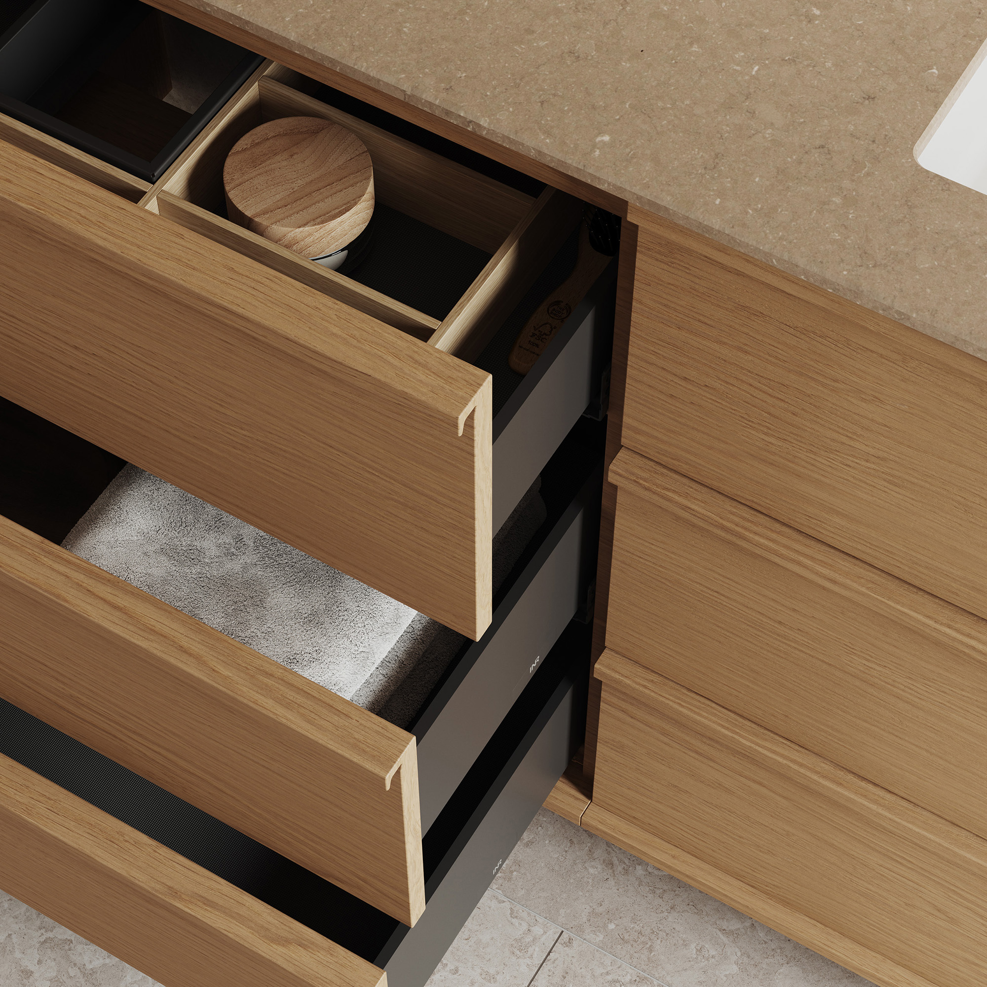 Tvättställsskåp INR Terra Carve Dubbel med 6 Lådor