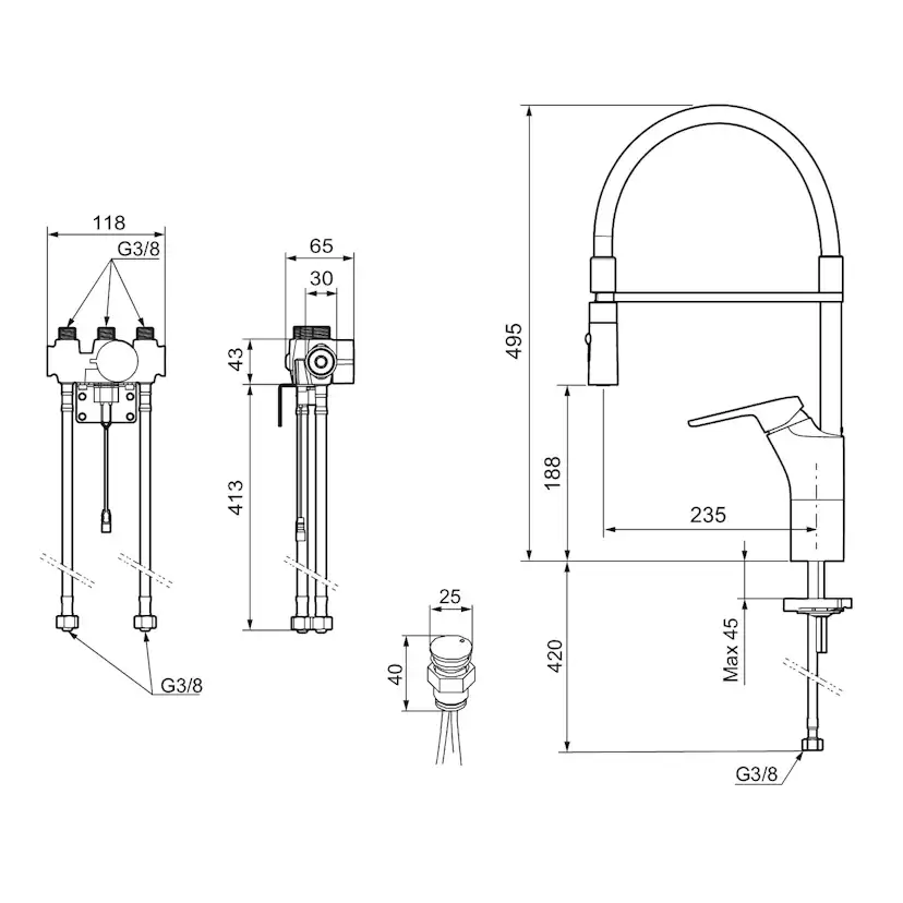 Köksblandare FM Mattsson Siljan Duo Flexi Beröringsfri