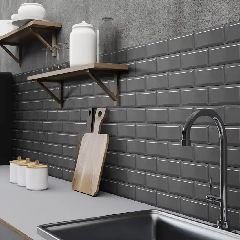 Kakel Arredo Metro Biselado Matt Svart 7,5x15 cm