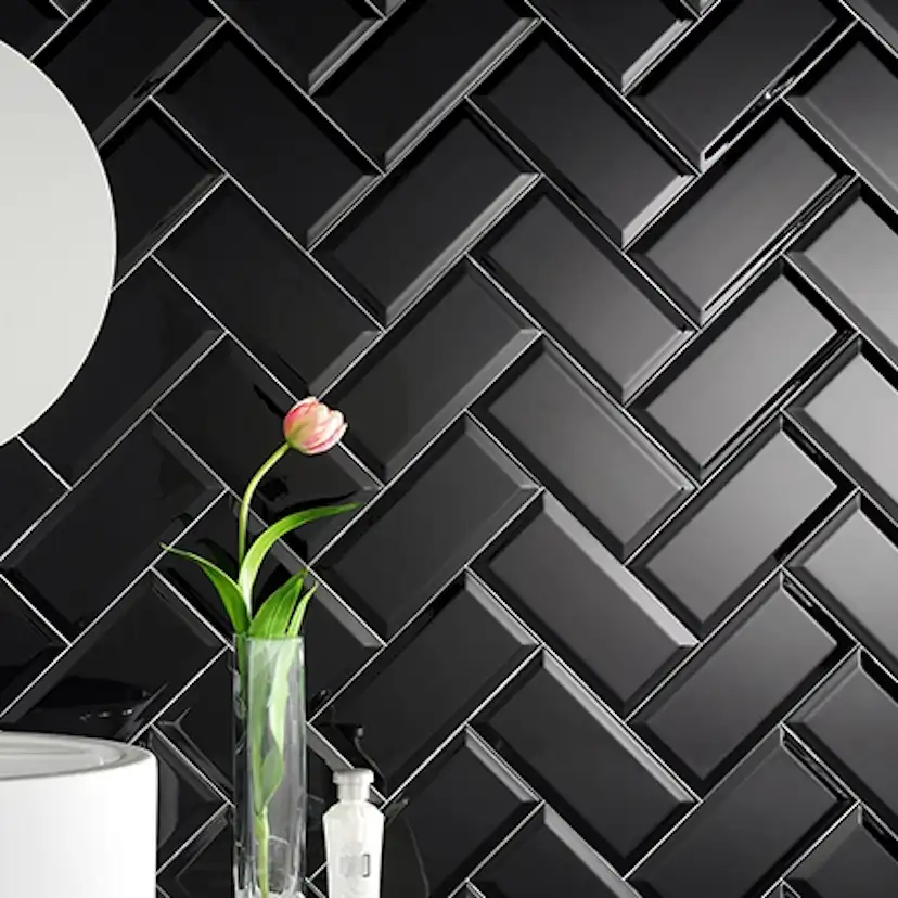 Kakel Arredo Color Negro Svart Metro Biselado Blank 7,5x15 cm