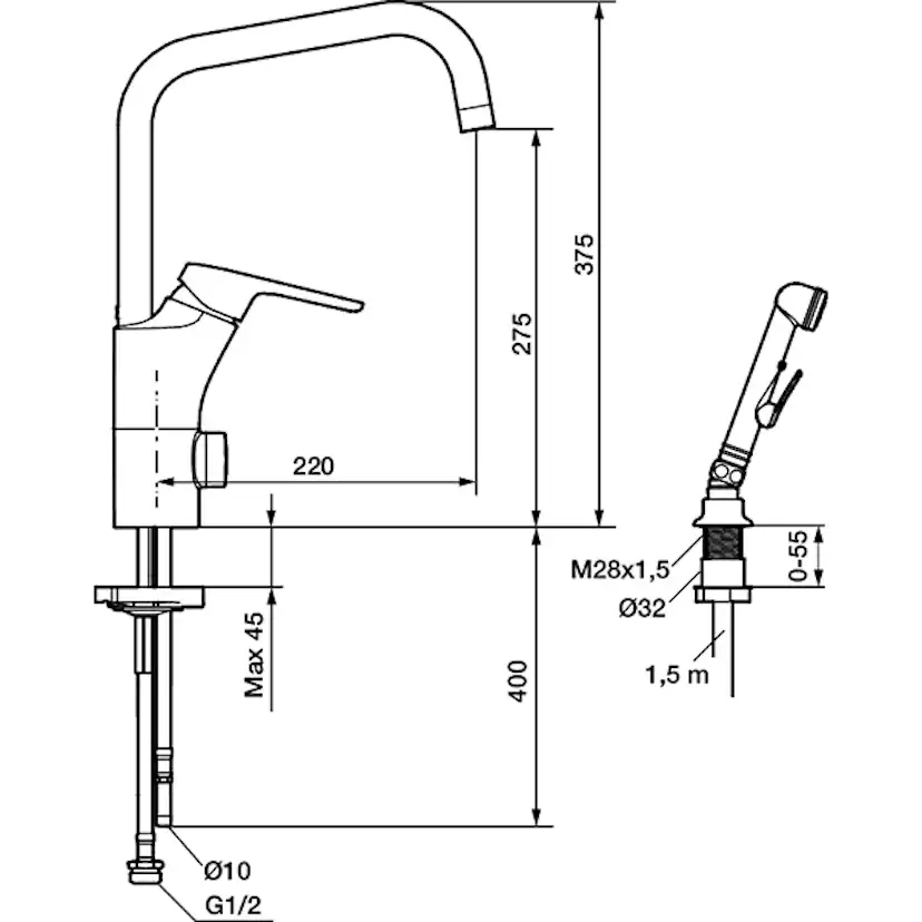 Köksblandare FM Mattsson Siljan med Handdusch