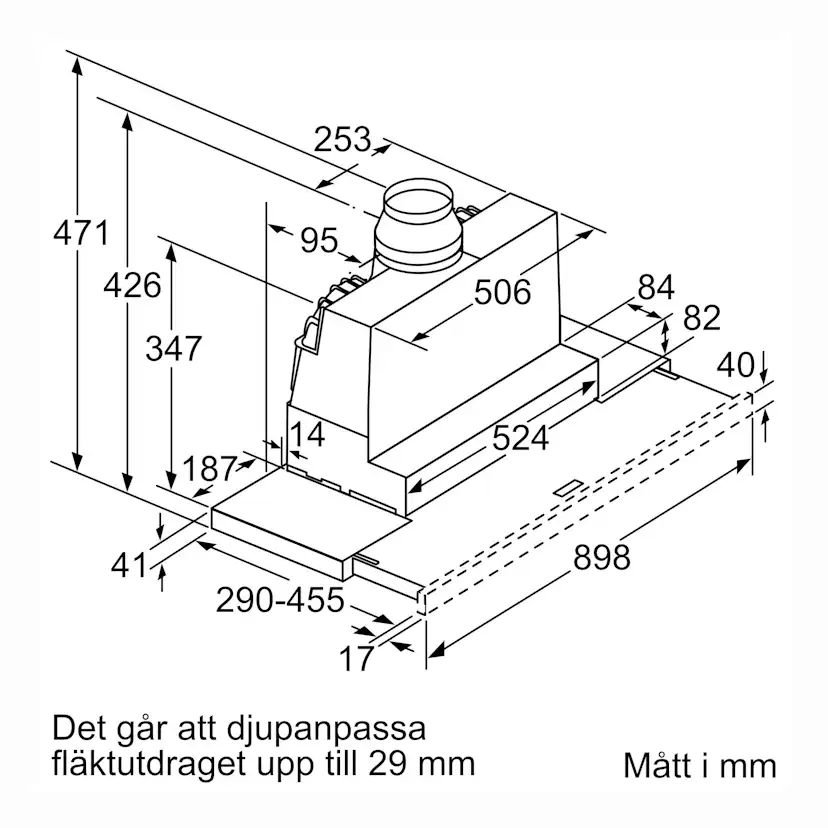 Köksfläkt Siemens LI97RB531 iQ300 Underbyggd Frånluft/Kolfilterfläkt i Rostfritt Stål