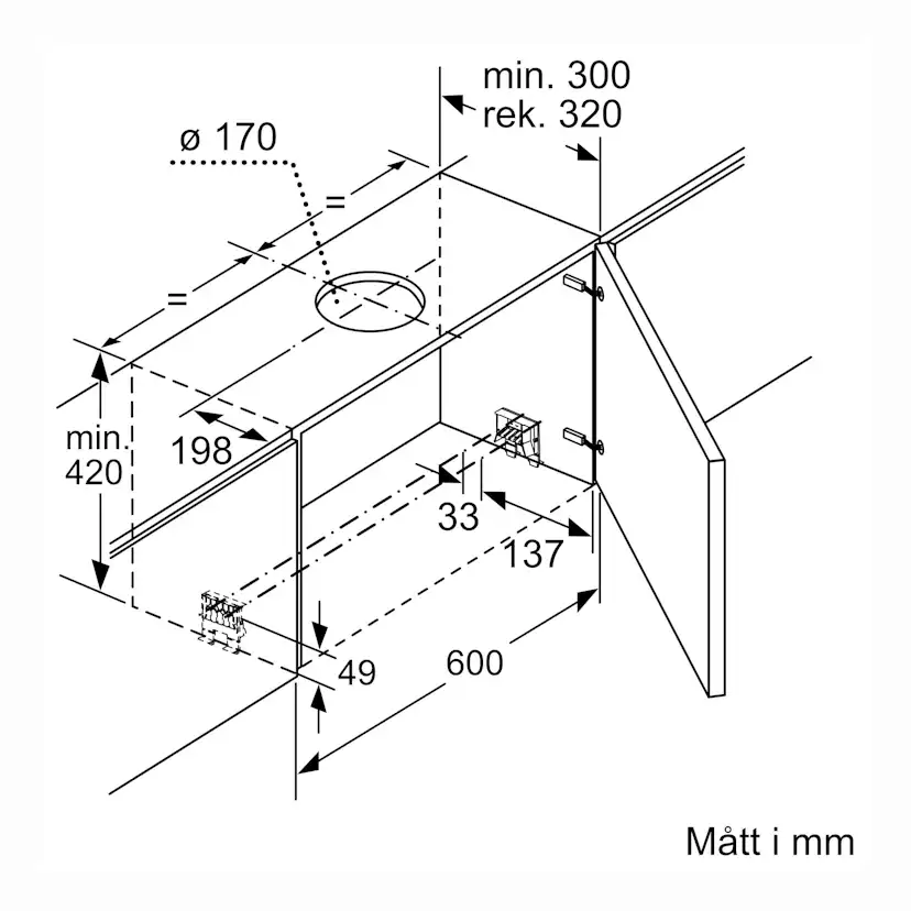 Köksfläkt Siemens LI97RB531 iQ300 Underbyggd Frånluft/Kolfilterfläkt i Rostfritt Stål