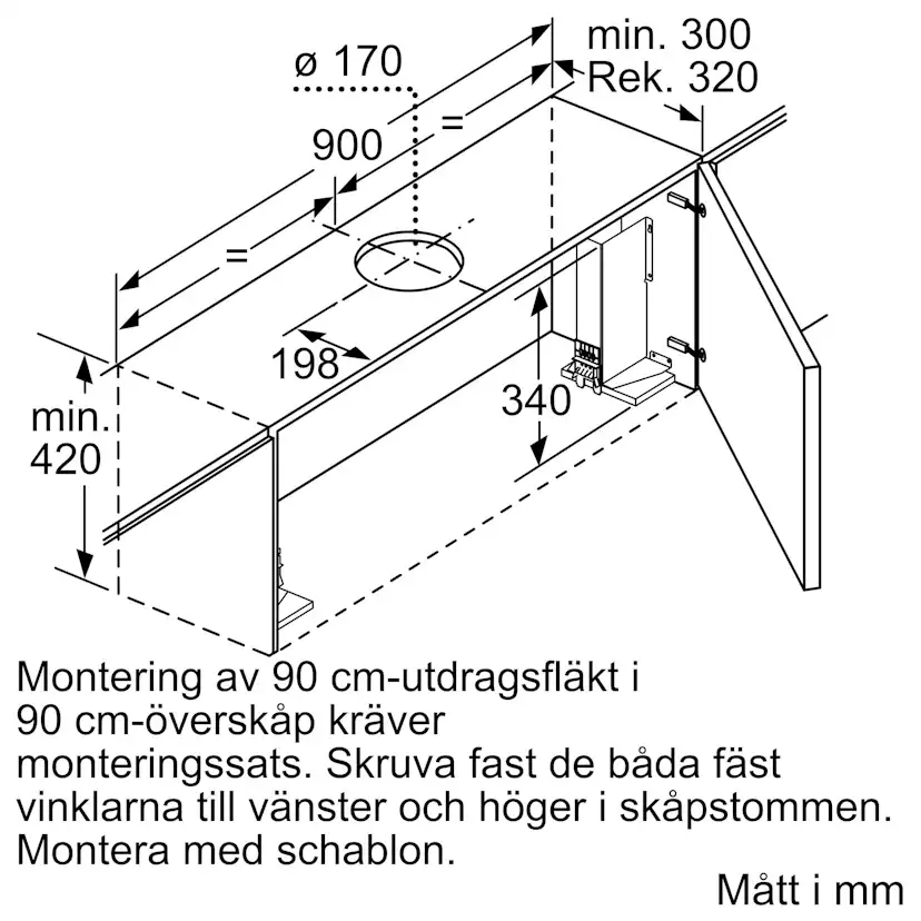Köksfläkt Siemens LI97RB531 iQ300 Underbyggd Frånluft/Kolfilterfläkt i Rostfritt Stål