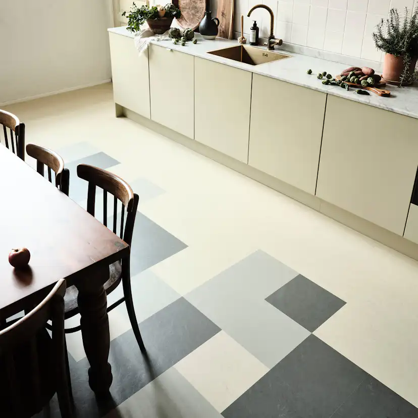 Linoleumgolv Forbo Marmoleum Click Orbit Grå 30x30cm med Klicksystem