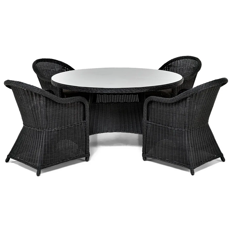 Matgrupp Utomhus Comfort Garden Marcus 140 Rund med 4 Light Utefåtöljer inkl. Dyna