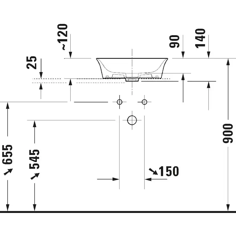 Tvättställ Duravit White Tulip för Placering på Bänkskiva Vit Högblank 430 mm