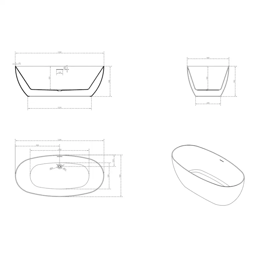 Badkar NOURK Hope Fristående 1700 mm