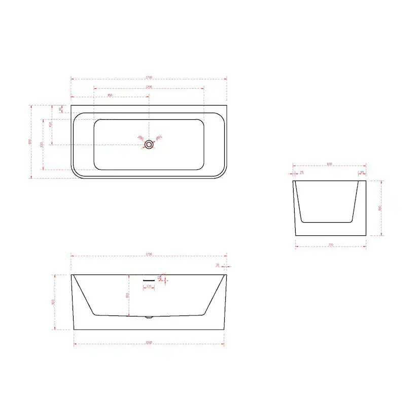 Badkar NOURK Sparkle mot Vägg 1700 mm