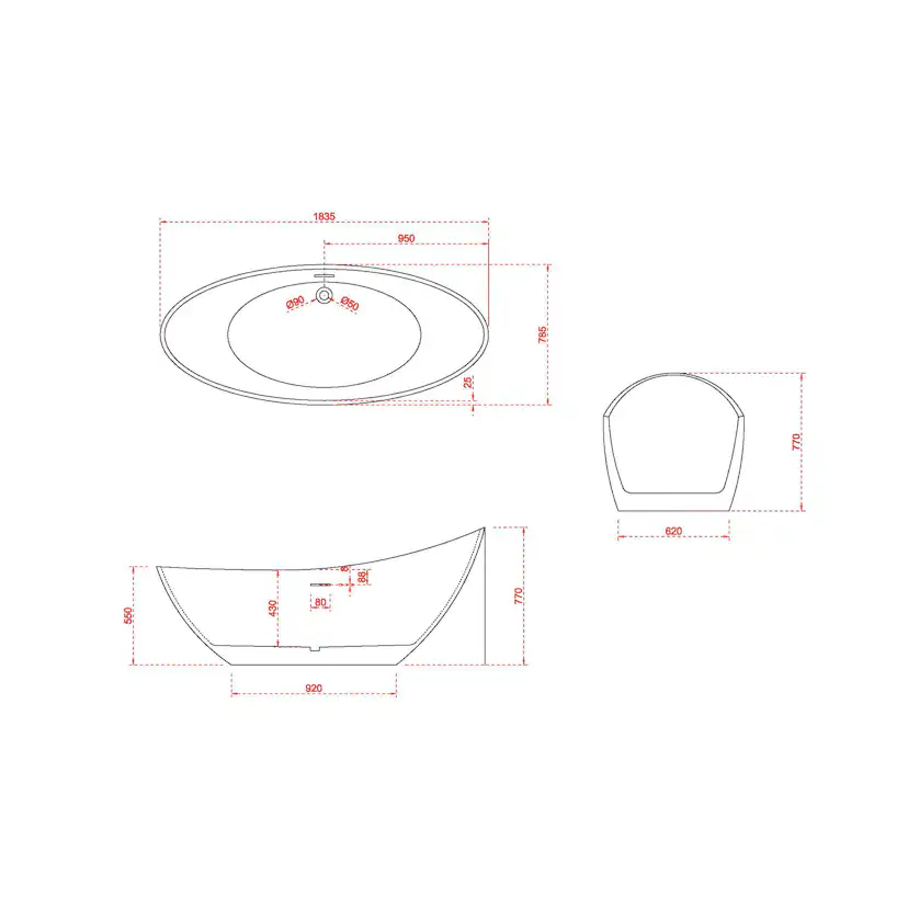 Badkar NOURK Spectacular Fristående 1835 mm