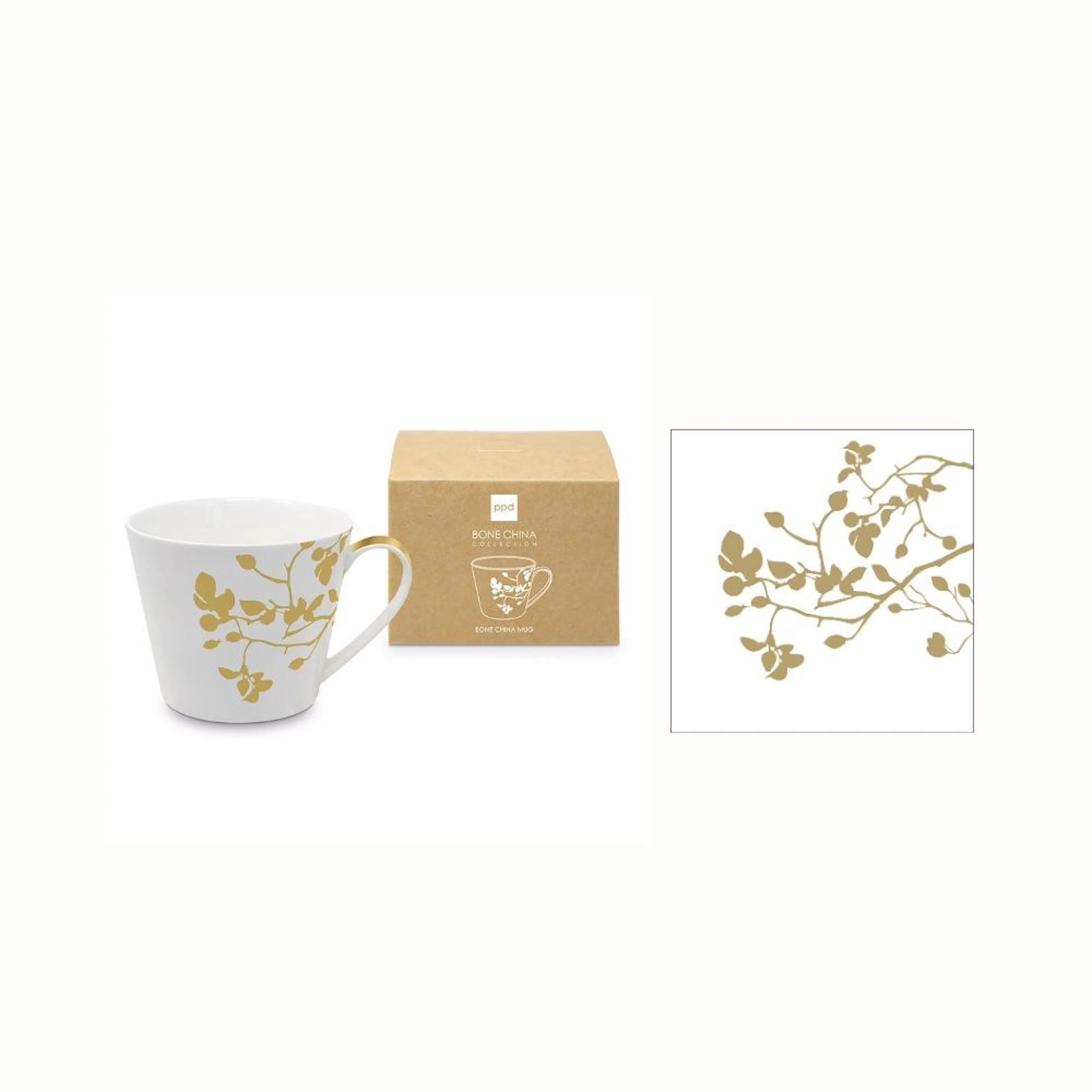Gåvoset Paperproducts Design Pure Branch Mugg Guld 40 cl + Servett