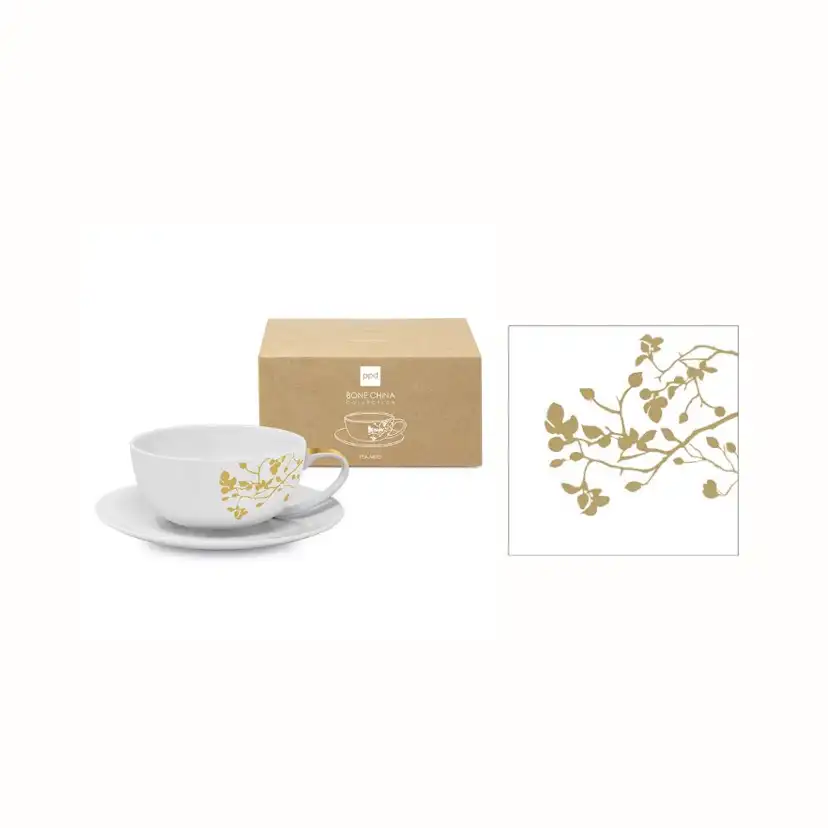 Gåvoset Paperproducts Design Pure Branch Temugg Guld 35 cl + Servett