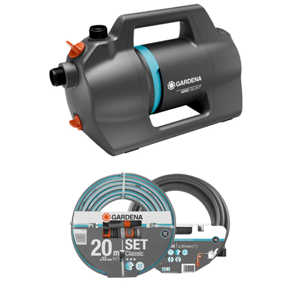 Trädgårdspump Gardena 4100 Silent Set med Sugslang