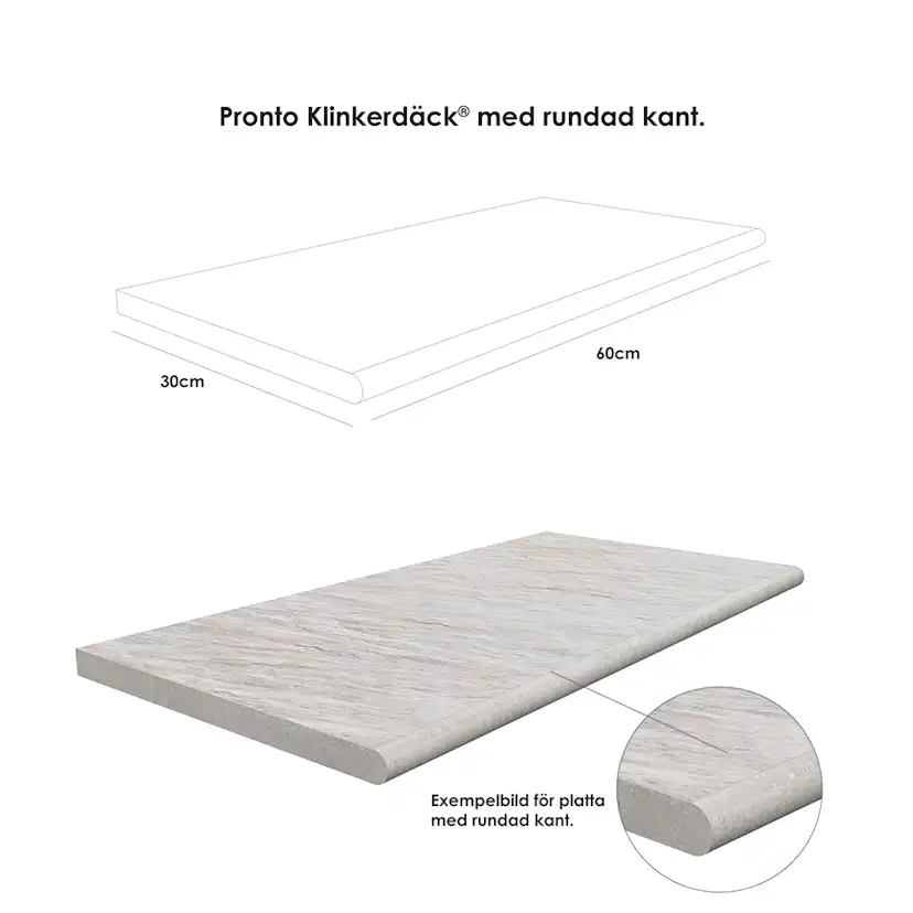 Poolkant/trappsteg Pronto Klinkerdäck Meteo Salt 30x60 cm