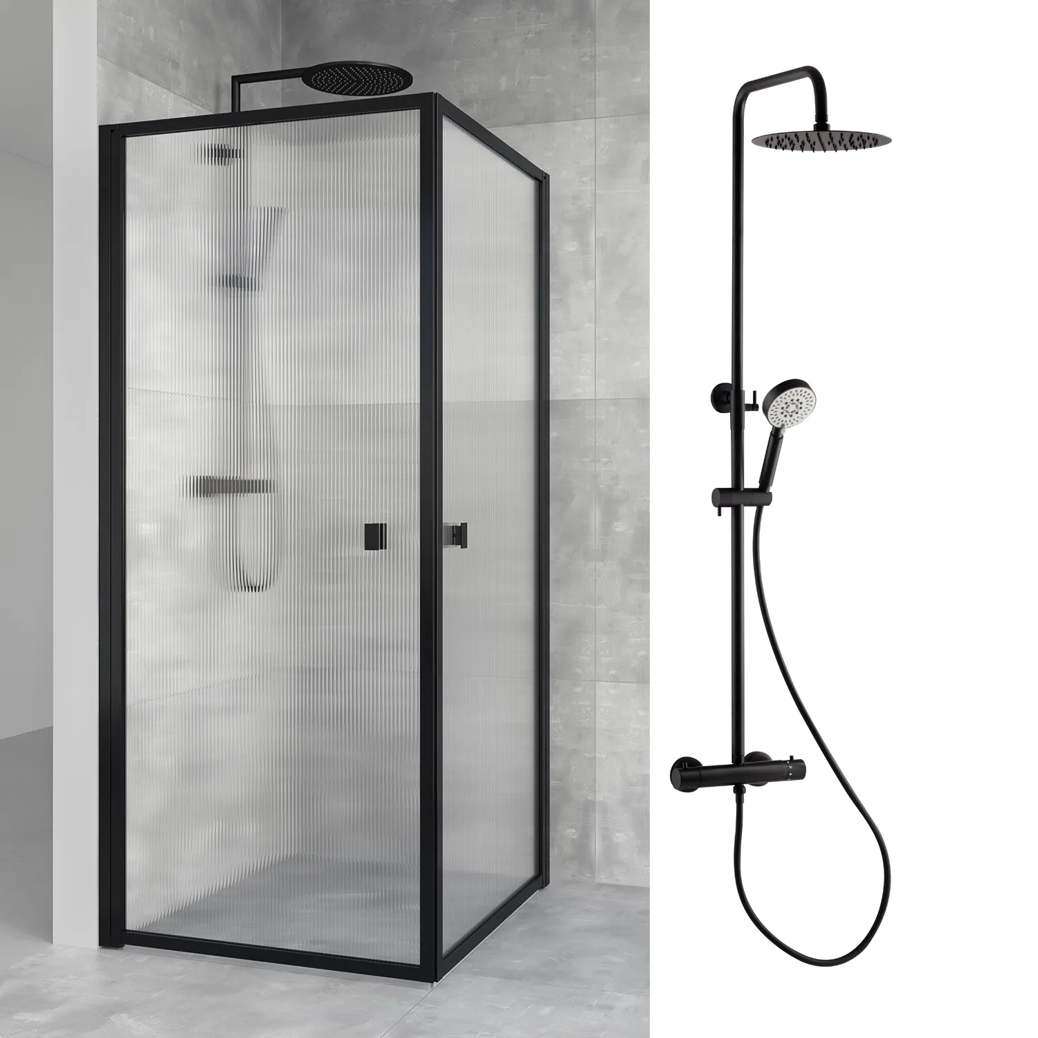 Duschpaket Macro Design Duschhörn Empire Linjeglas 900x900 med Takduschset Imo 160 cc