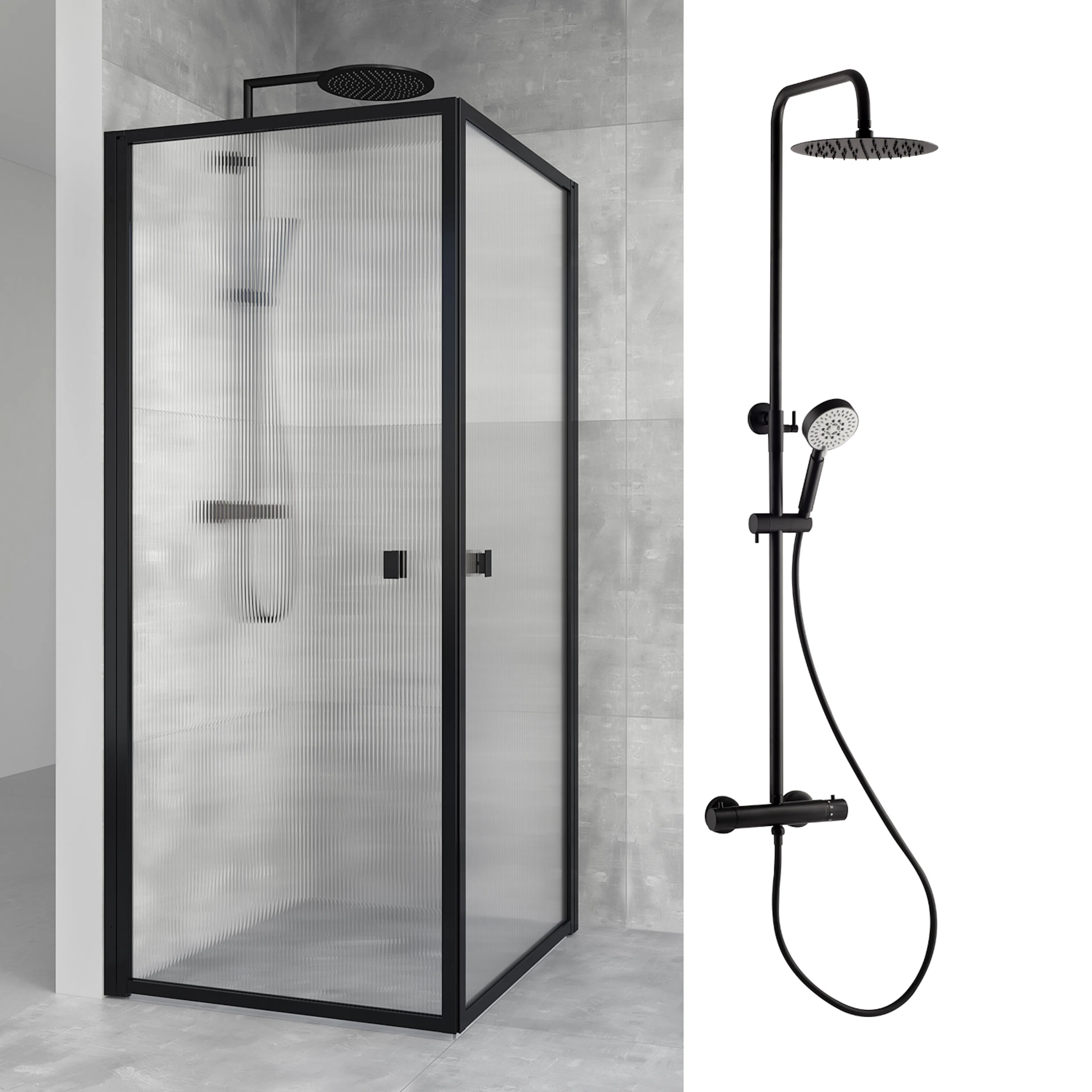 Duschpaket Macro Design Duschhörn Empire Linjeglas 900x900 med Takduschset Imo 160 cc